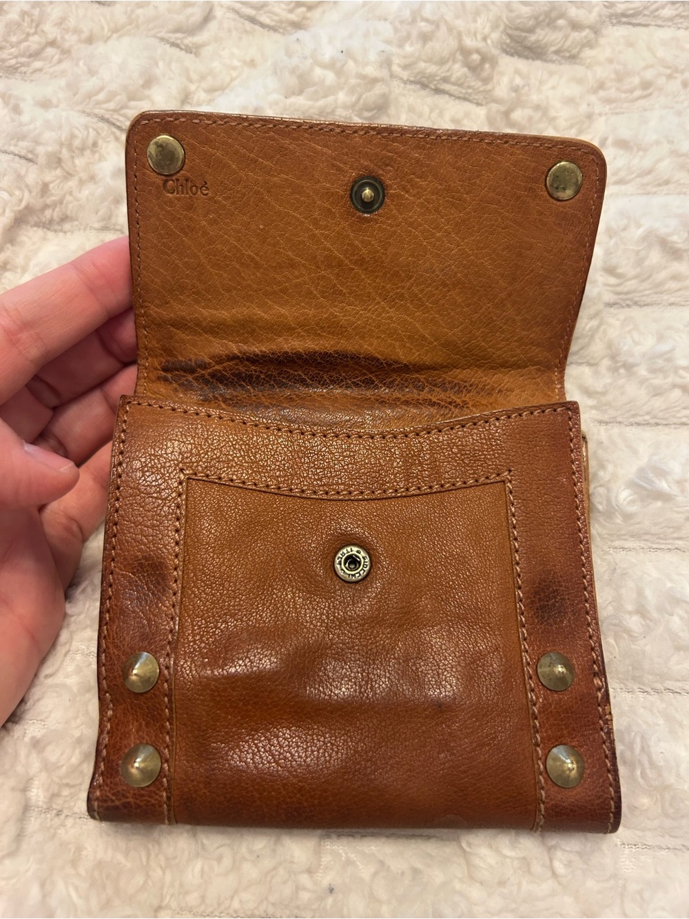 Chloe Paddington Vintage Studded Leather Bifold Wallet Cognac Brass with COA - Picture 3 of 16